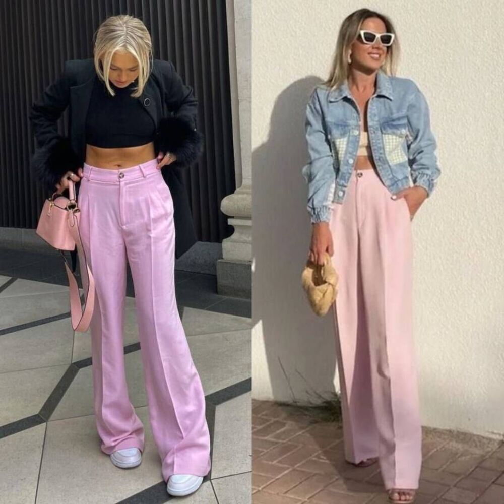BLOGGER'S FAVE! Zara High Waisted Pants Pastel Pink NWT Size S - Picture 1 of 11